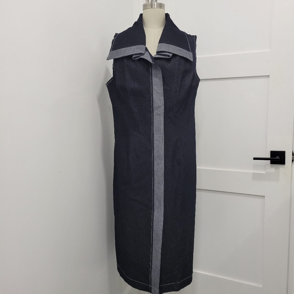 Ashro Black Demin Contrast Color Midi Dress Sleeveless Unique Versatile Size 16
